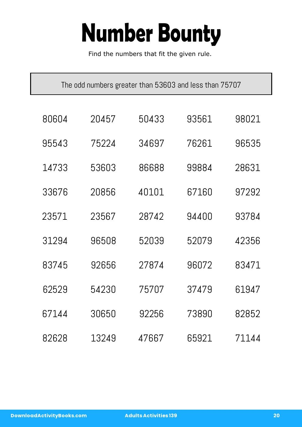 Number Bounty in Adults Activities 139