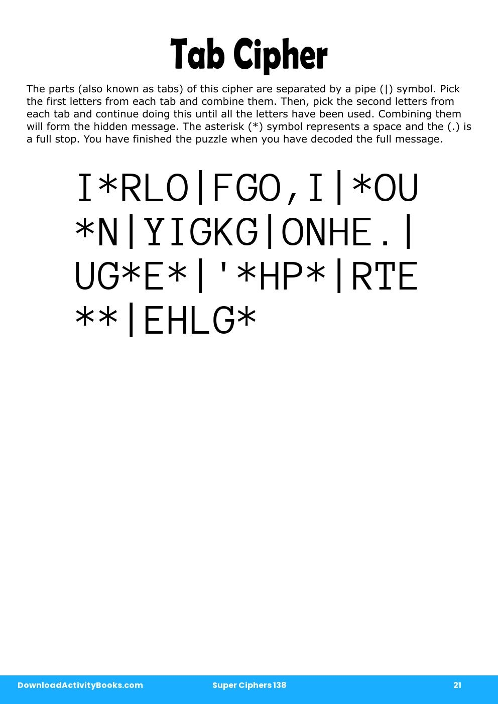 Tab Cipher in Super Ciphers 138