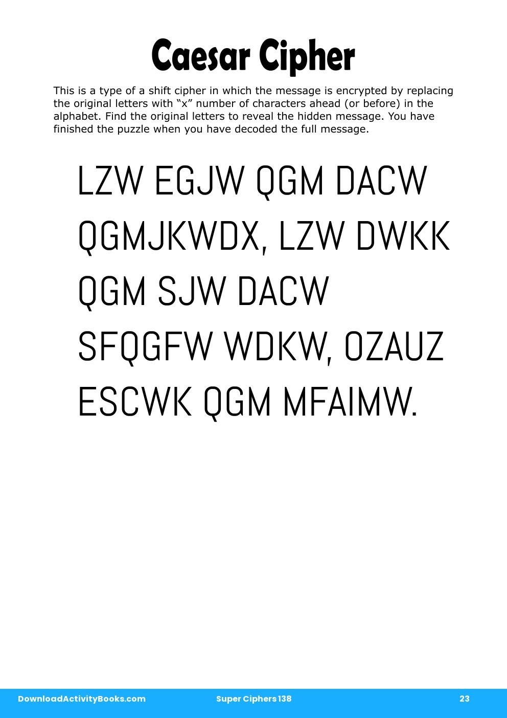 Caesar Cipher in Super Ciphers 138