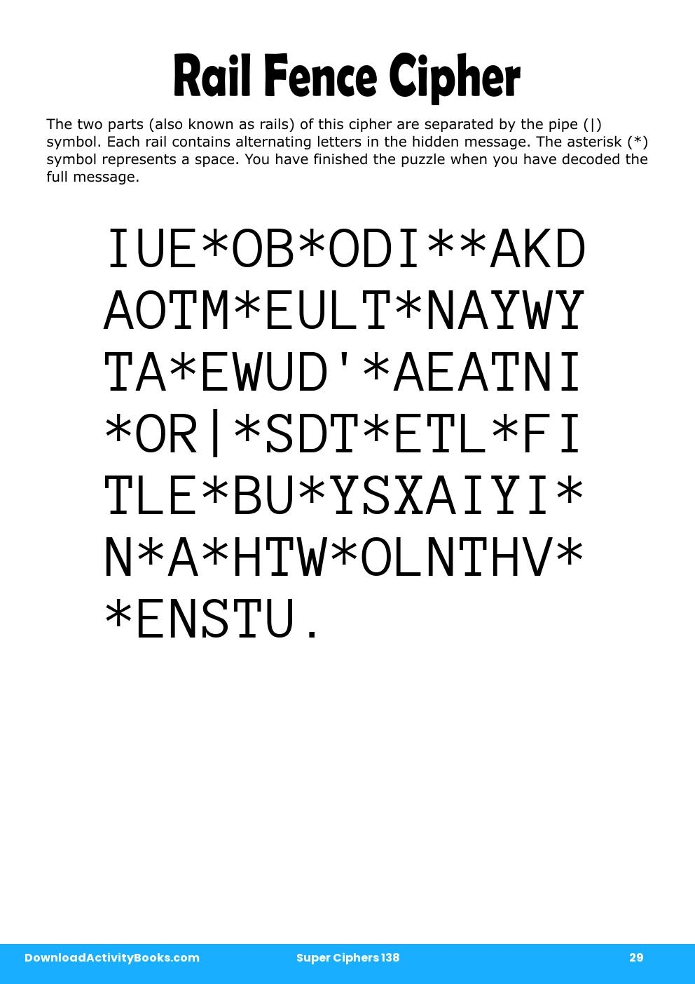 Rail Fence Cipher in Super Ciphers 138