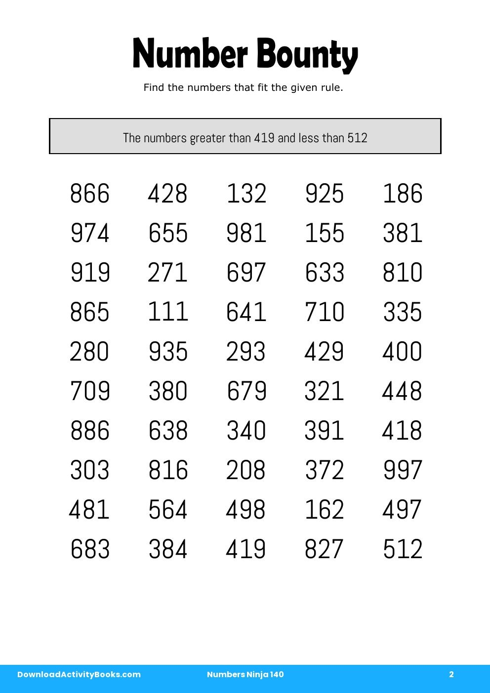 Number Bounty in Numbers Ninja 140