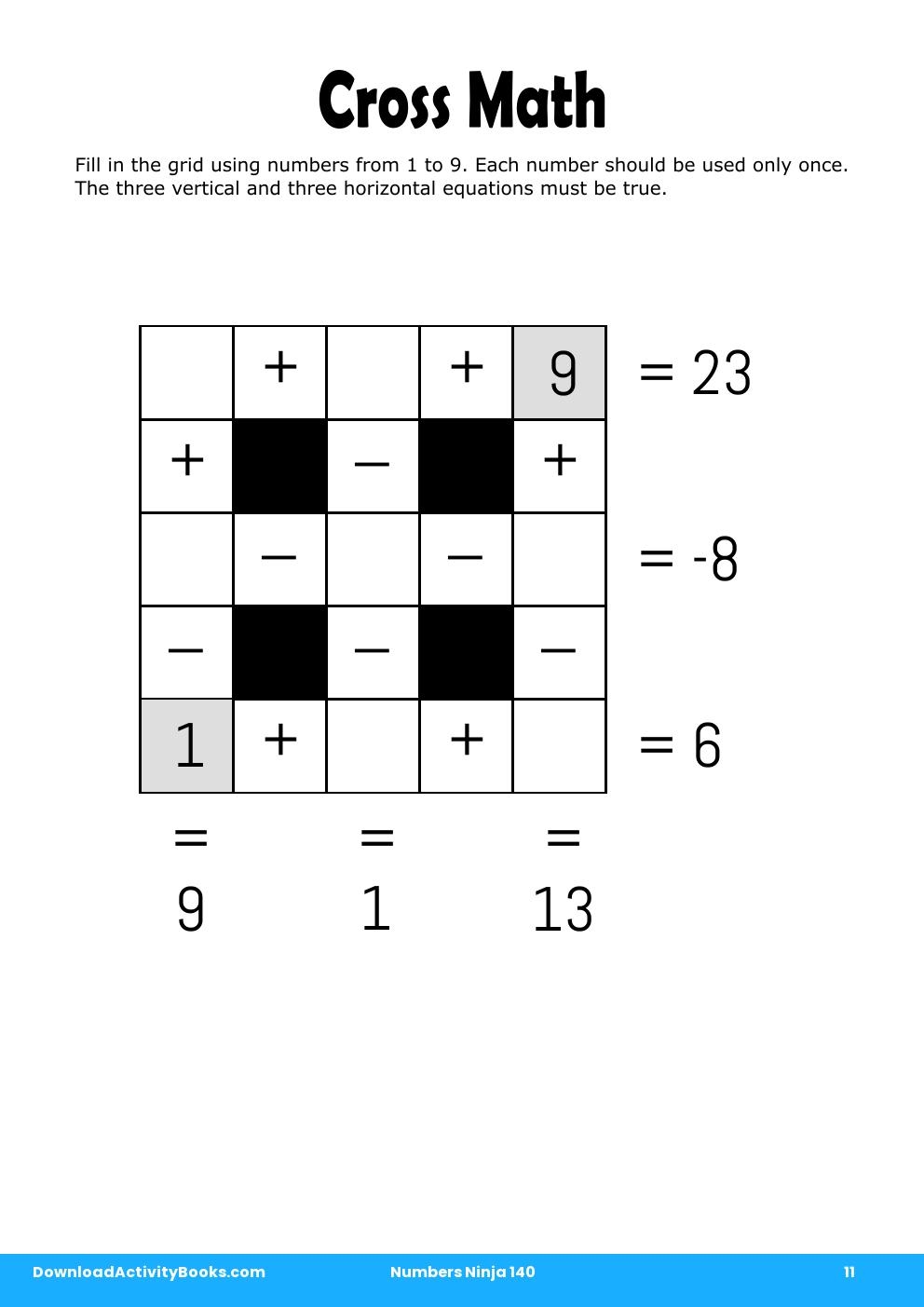 Cross Math in Numbers Ninja 140