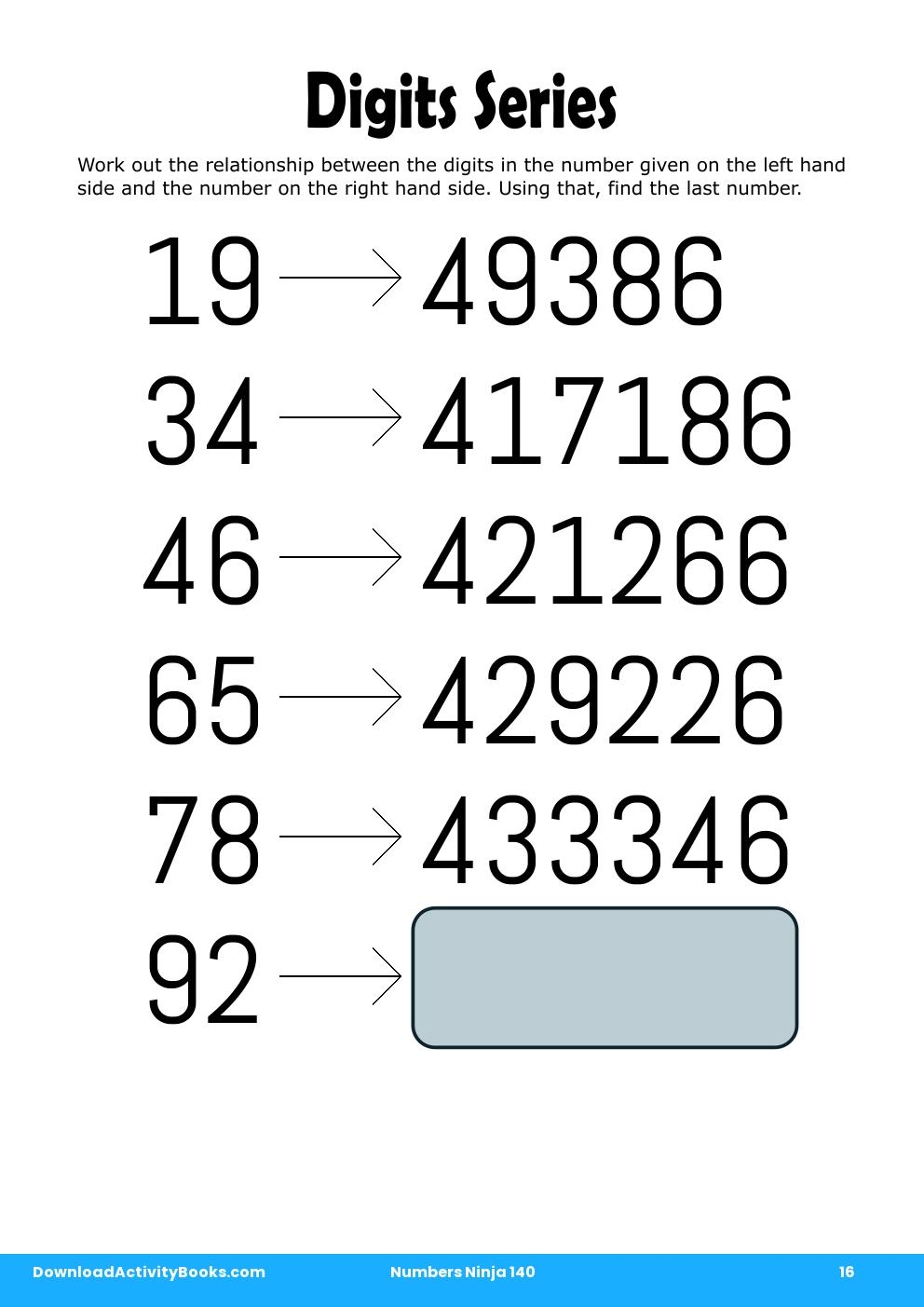 Digits Series in Numbers Ninja 140