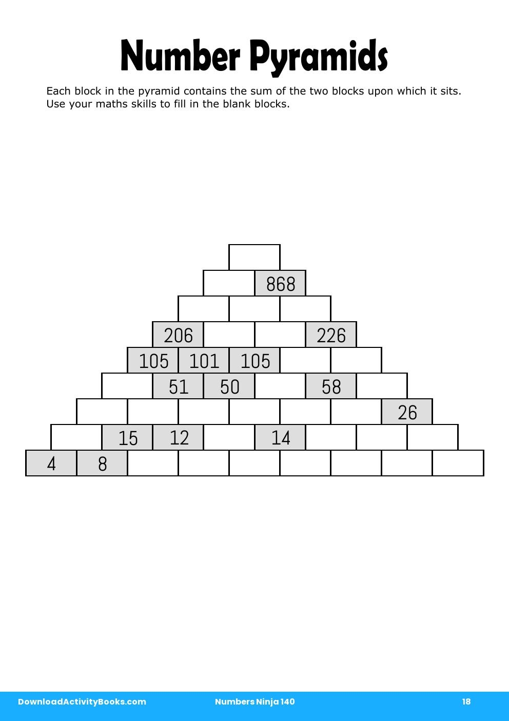 Number Pyramids in Numbers Ninja 140