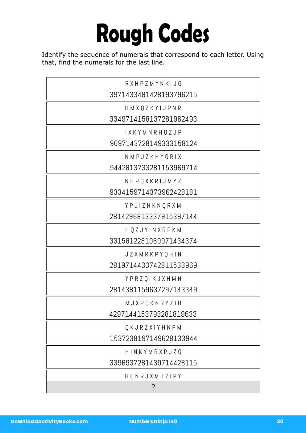 Rough Codes in Numbers Ninja 140