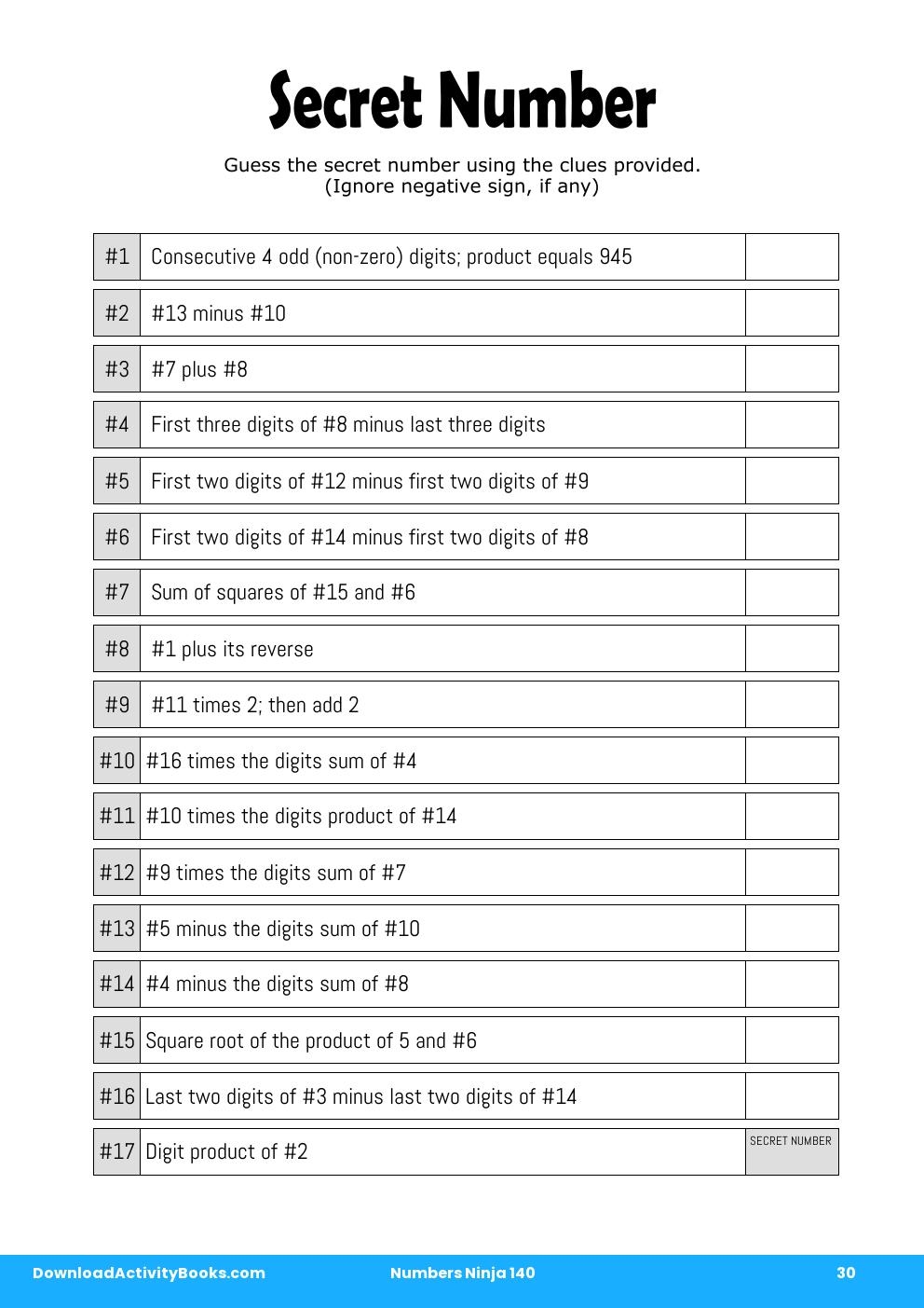 Secret Number in Numbers Ninja 140