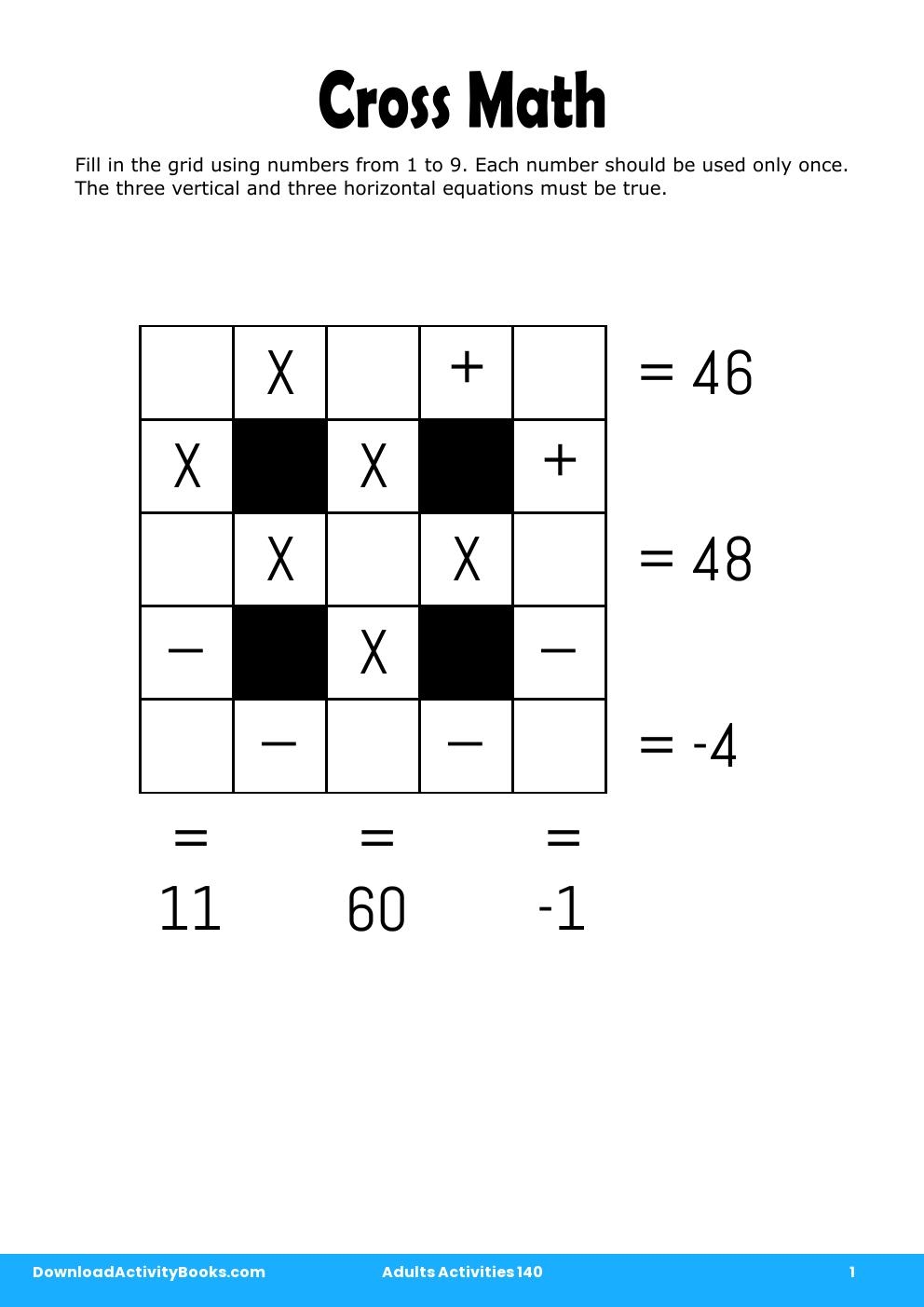 Cross Math in Adults Activities 140