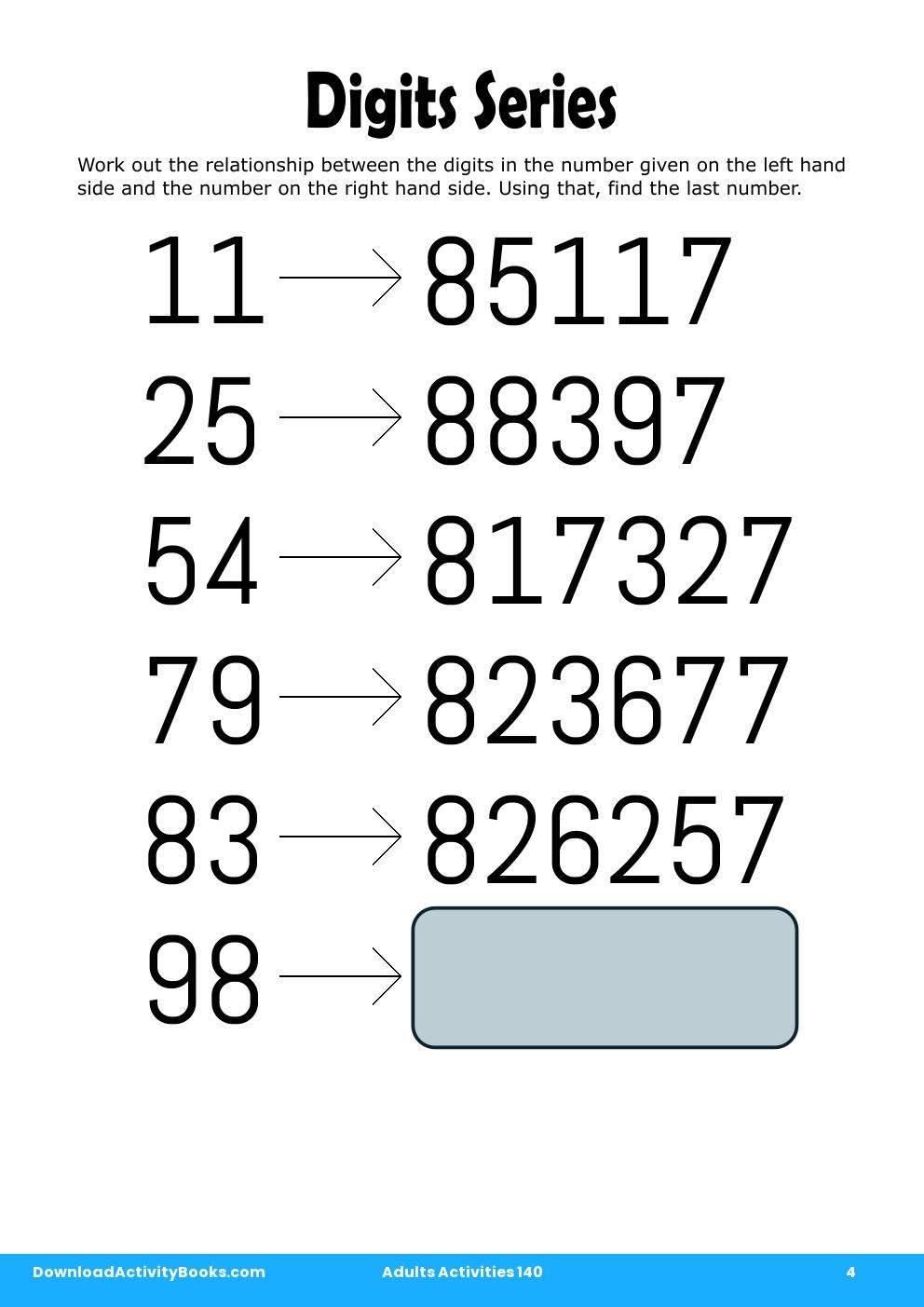 Digits Series in Adults Activities 140