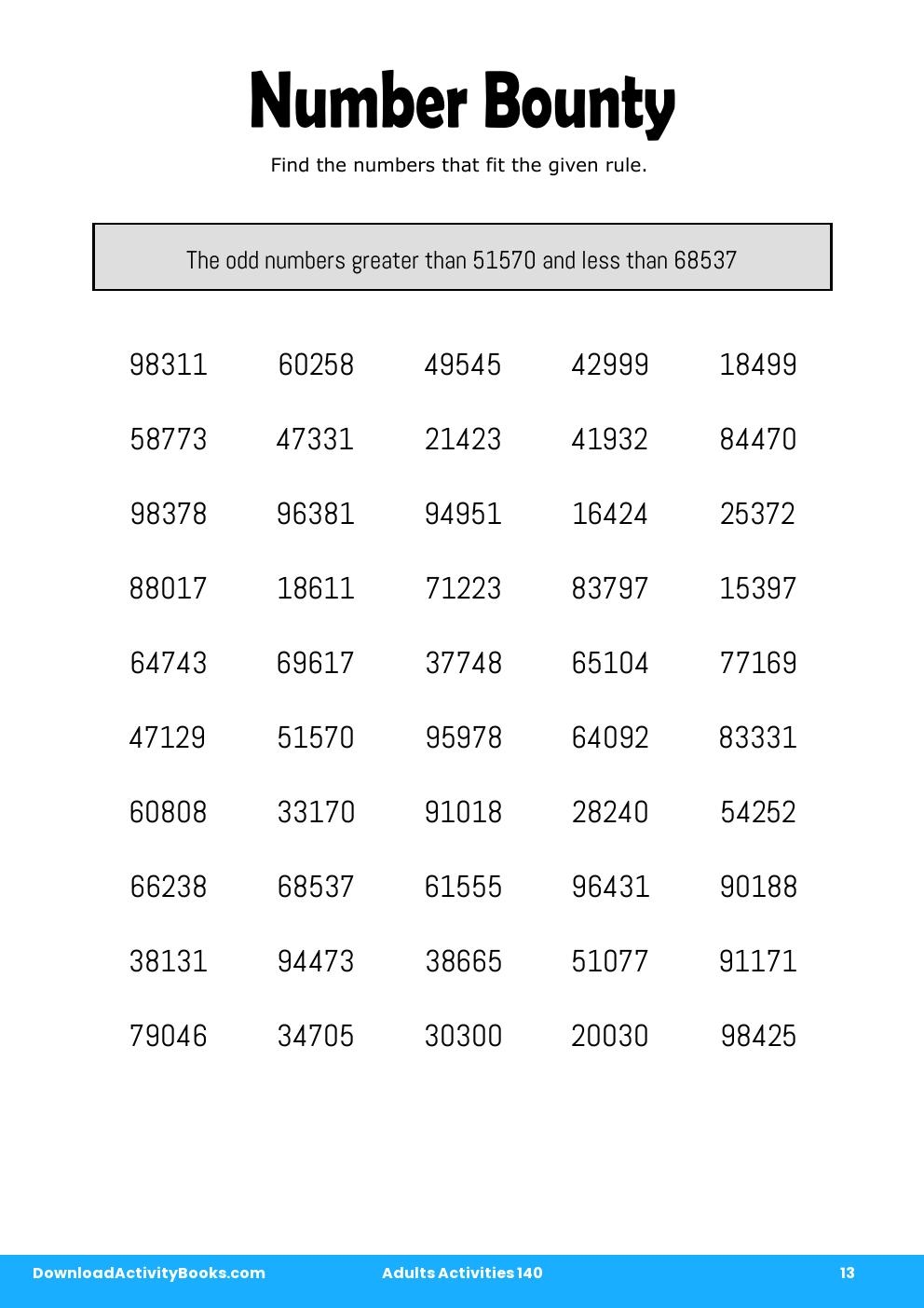 Number Bounty in Adults Activities 140