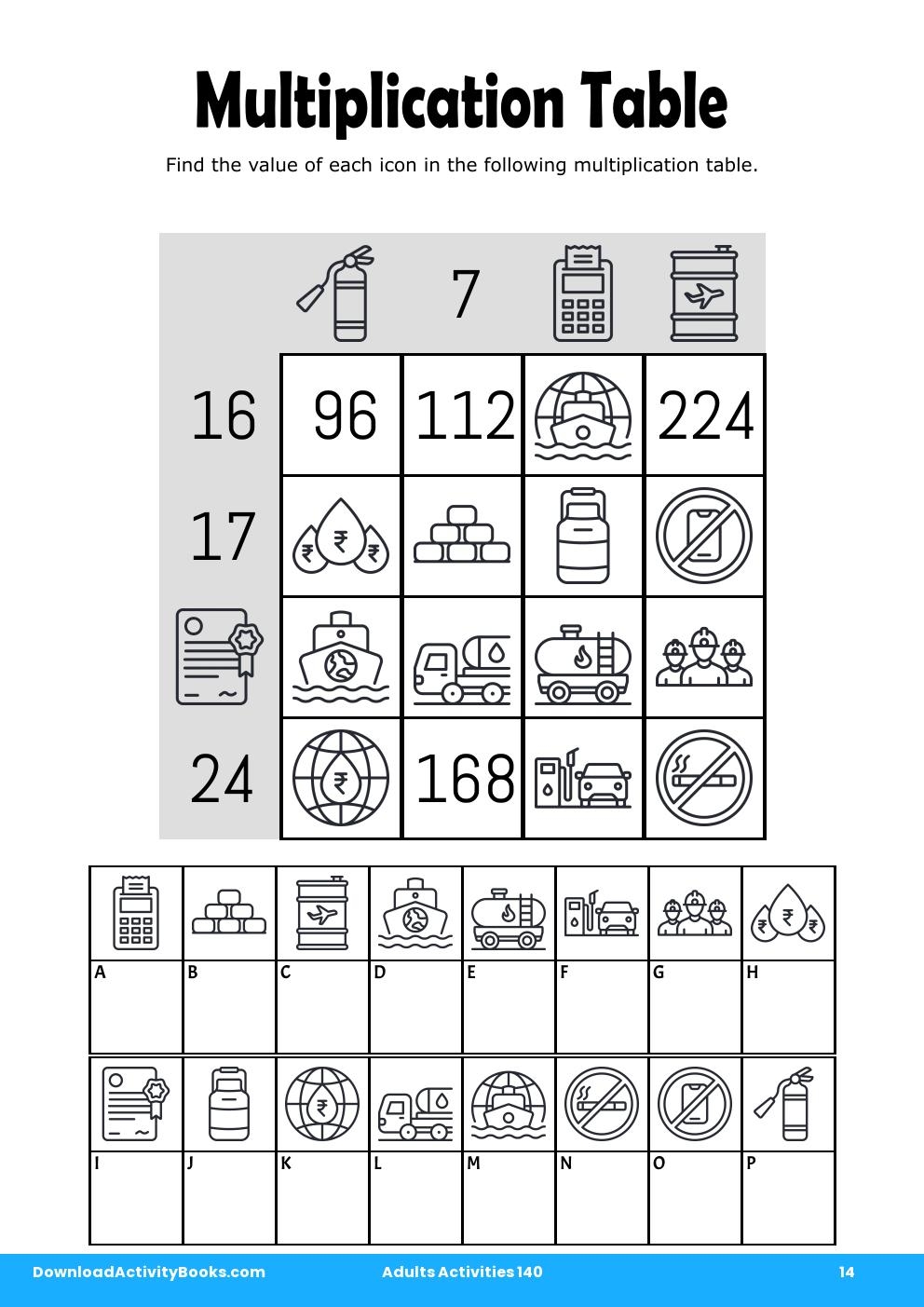 Multiplication Table in Adults Activities 140