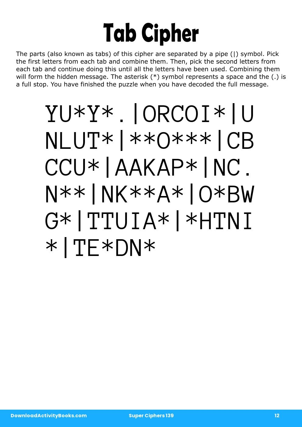 Tab Cipher in Super Ciphers 139