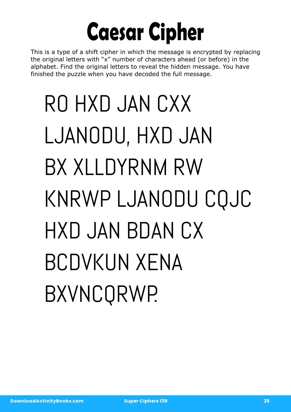 Caesar Cipher in Super Ciphers 139