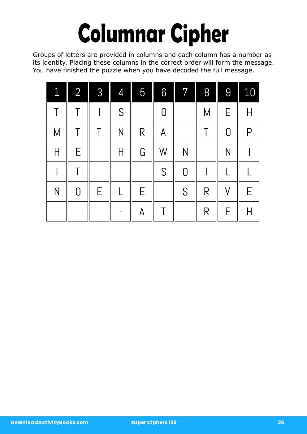 Columnar Cipher in Super Ciphers 139