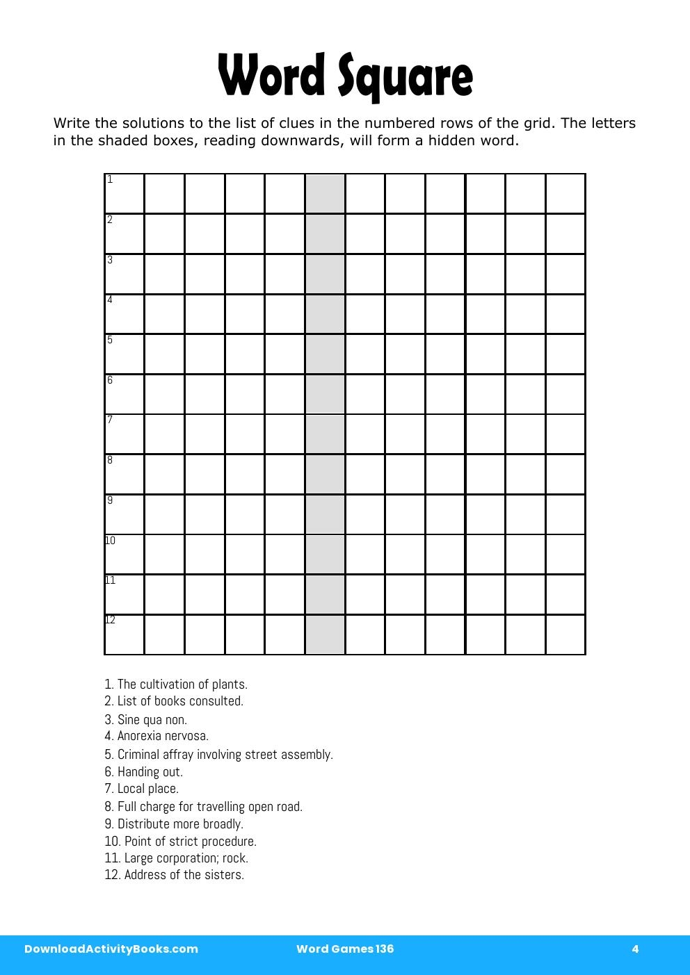 Word Square in Word Games 136