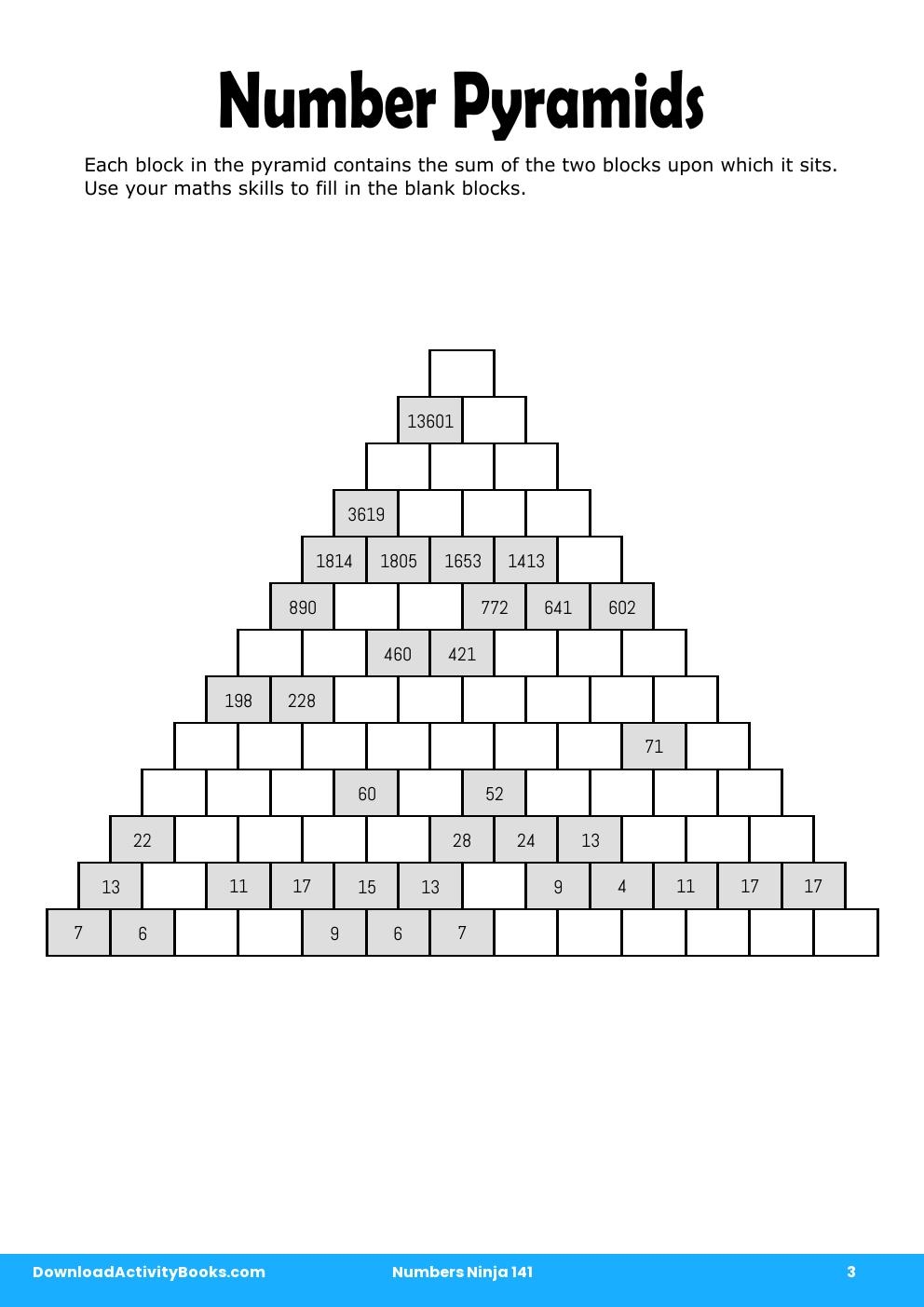 Number Pyramids in Numbers Ninja 141