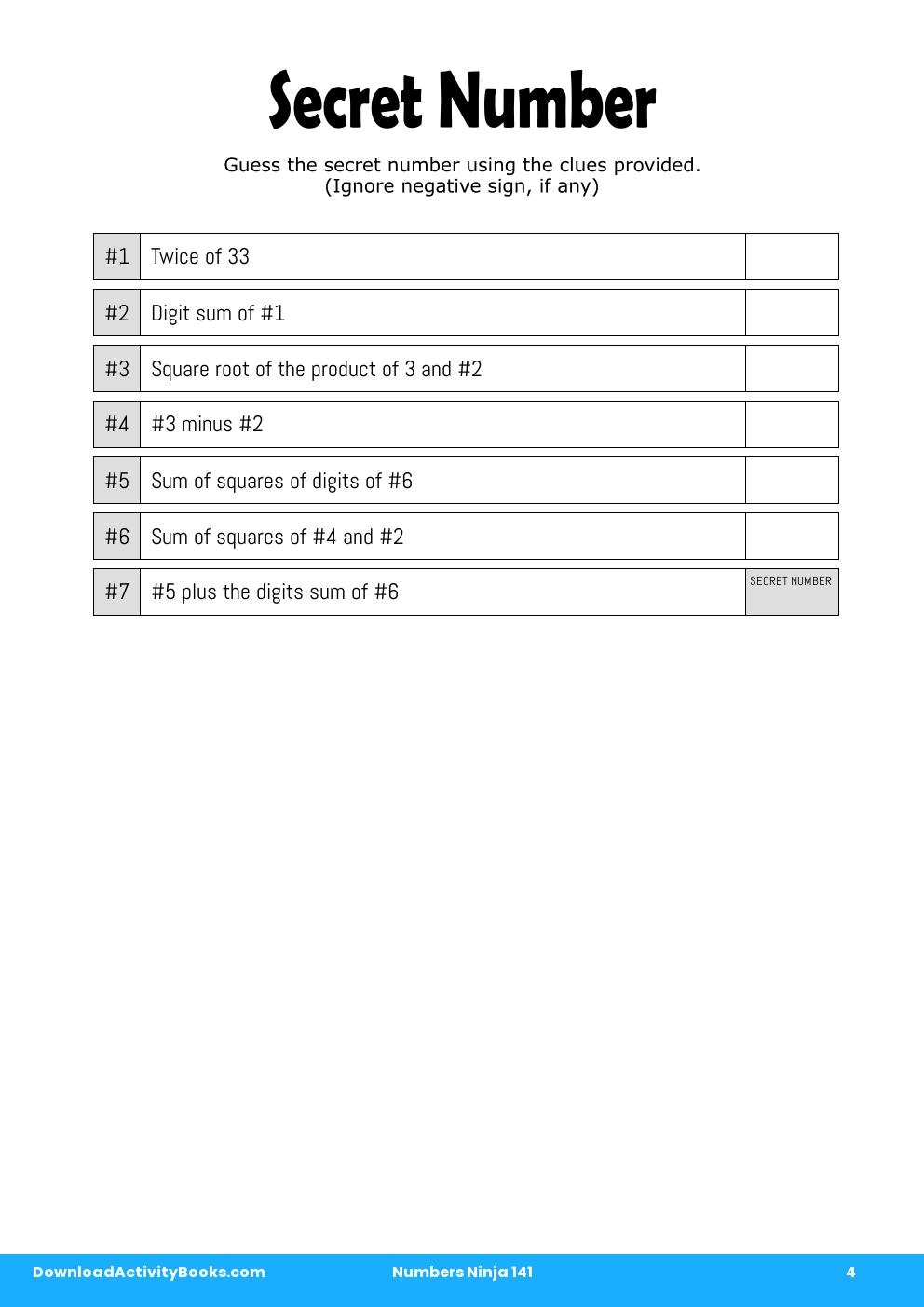 Secret Number in Numbers Ninja 141