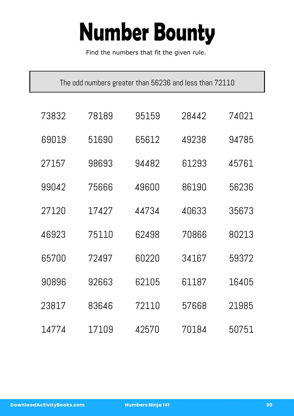 Number Bounty in Numbers Ninja 141