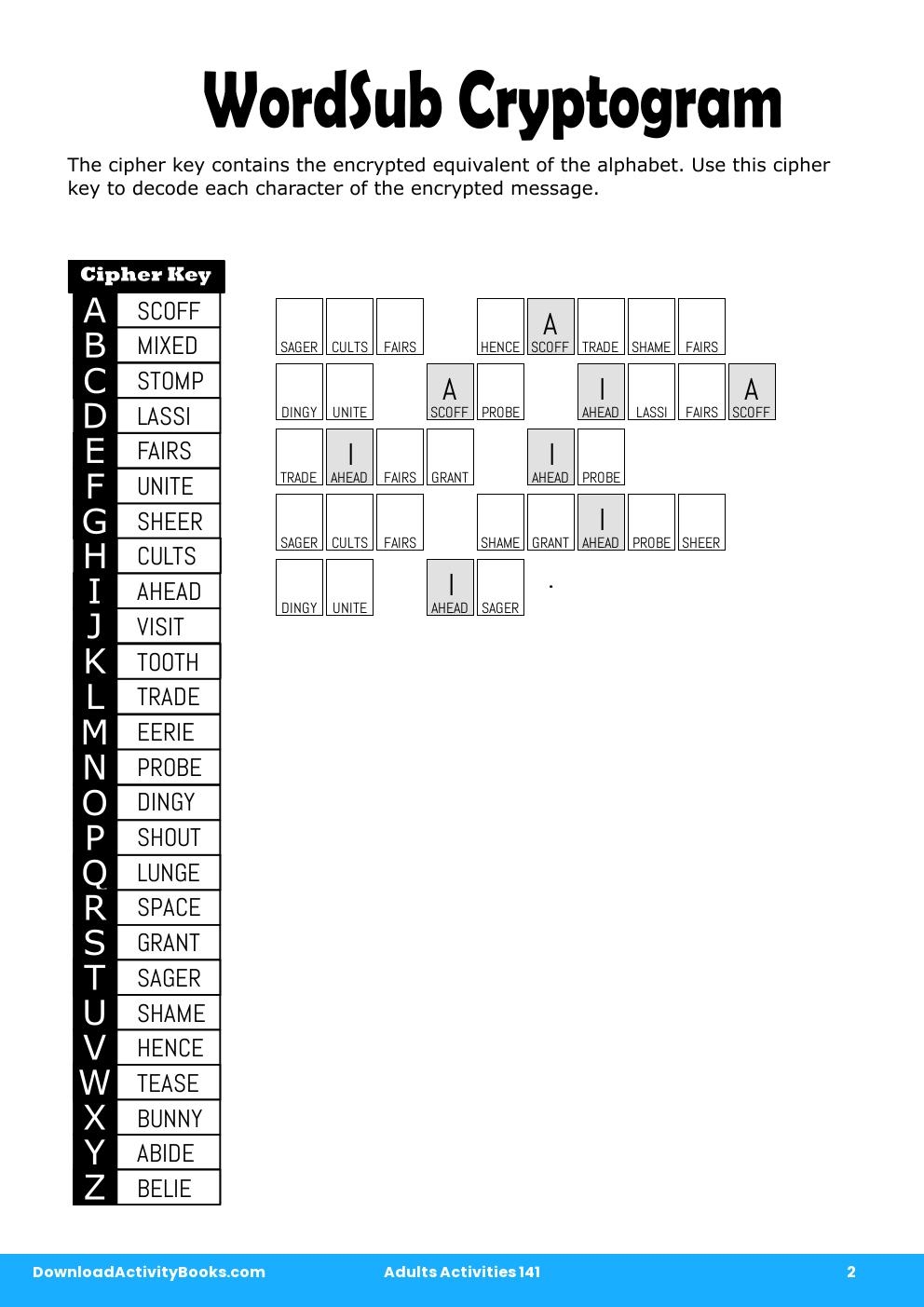 WordSub Cryptogram in Adults Activities 141