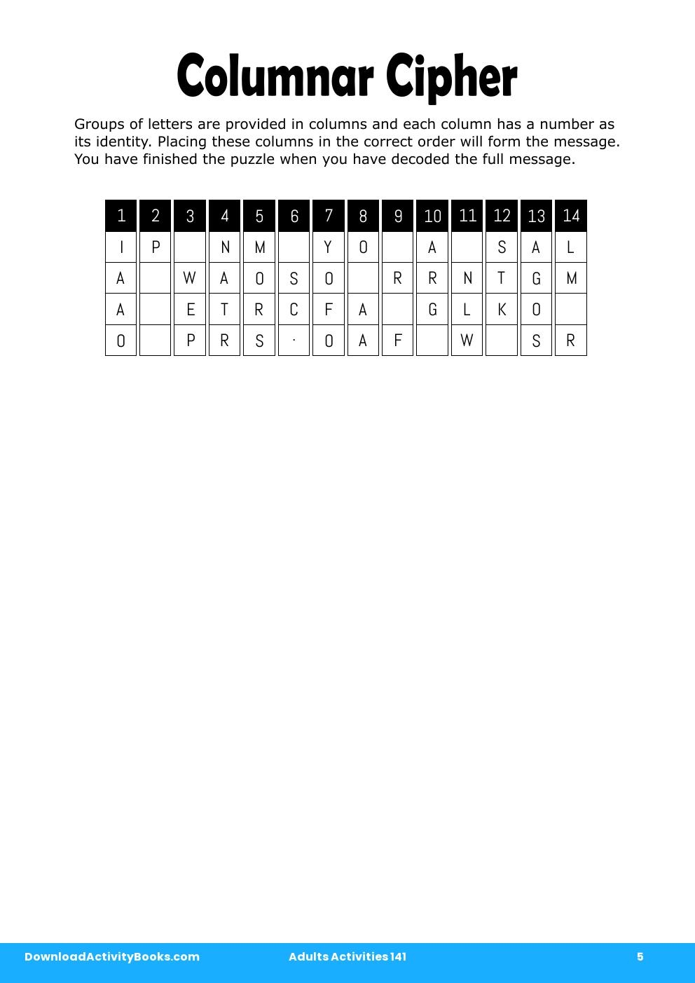 Columnar Cipher in Adults Activities 141