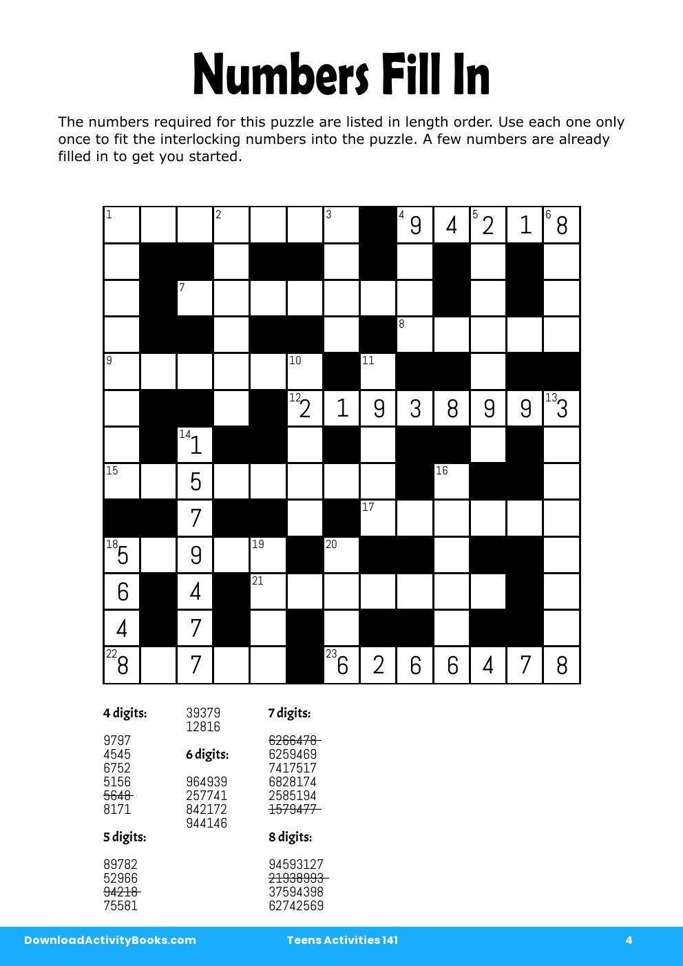 Numbers Fill In in Teens Activities 141