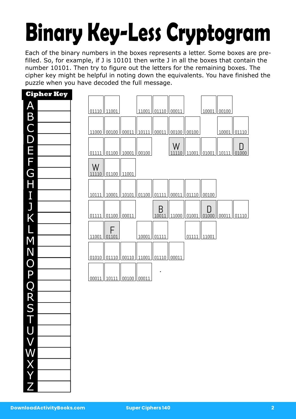 Binary Key-Less Cryptogram in Super Ciphers 140