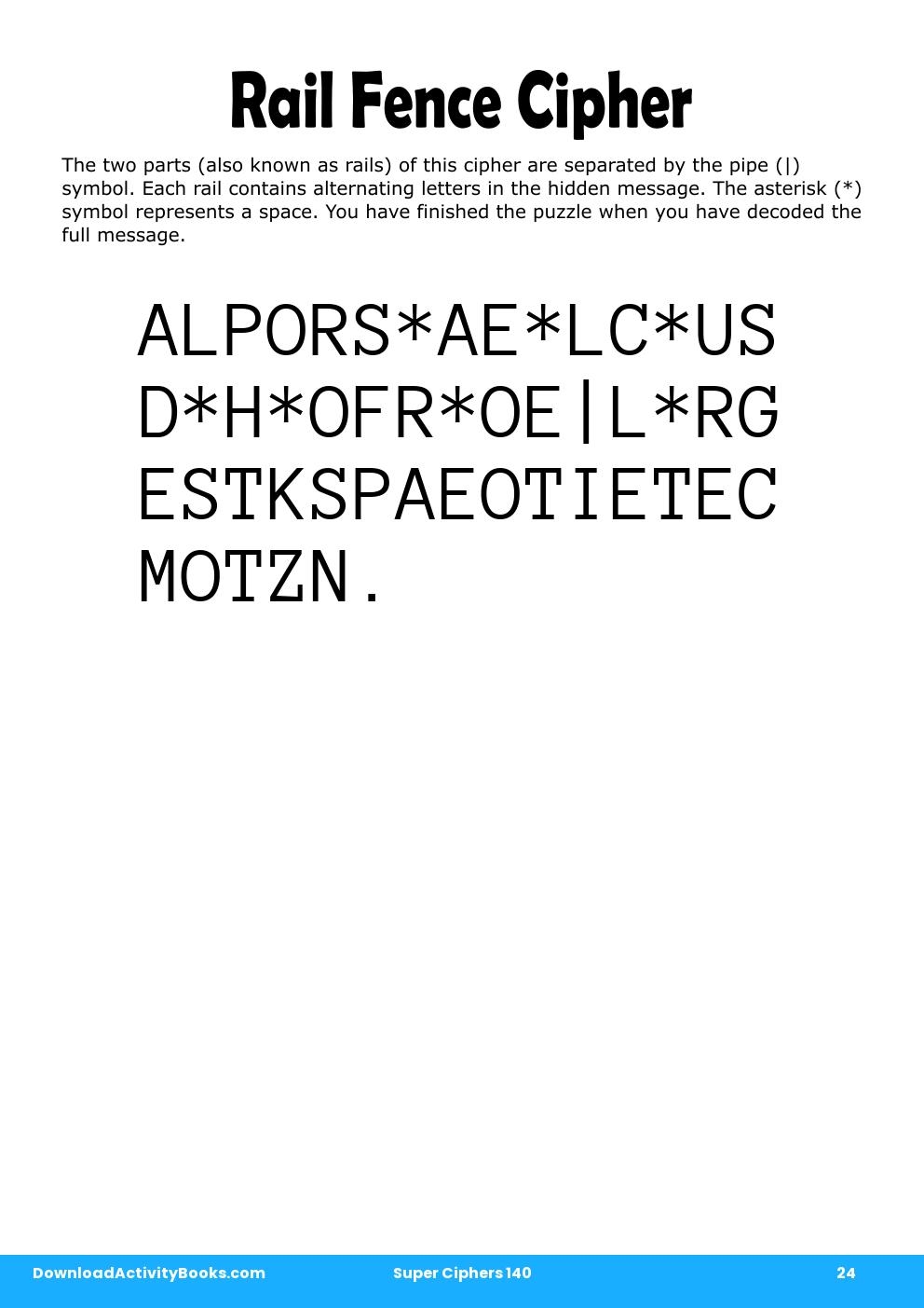 Rail Fence Cipher in Super Ciphers 140