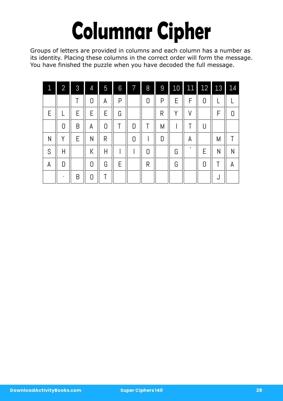 Columnar Cipher in Super Ciphers 140