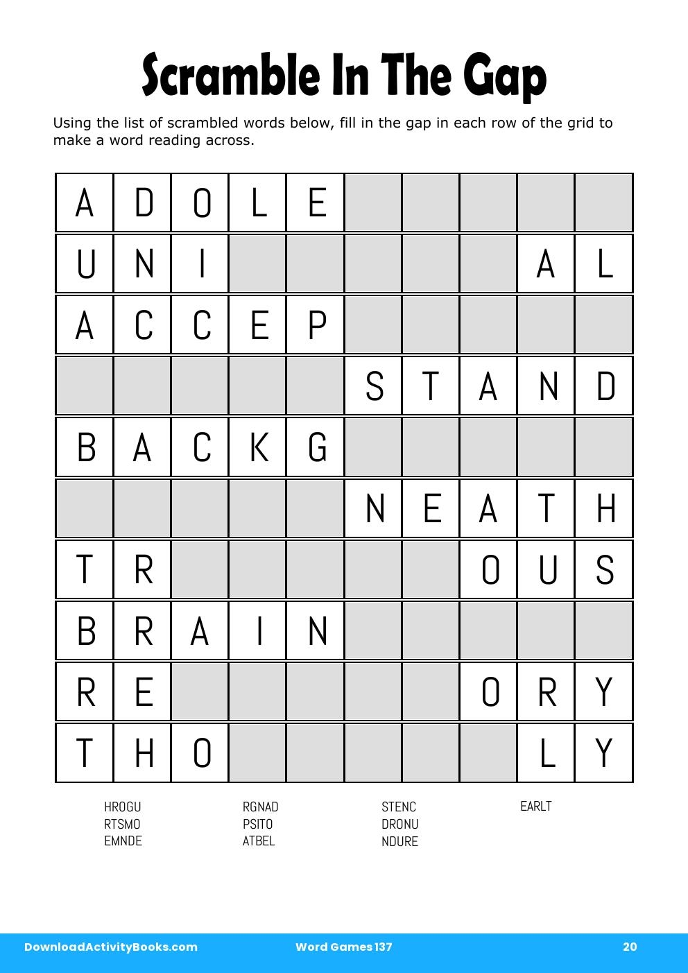 Scramble In The Gap in Word Games 137