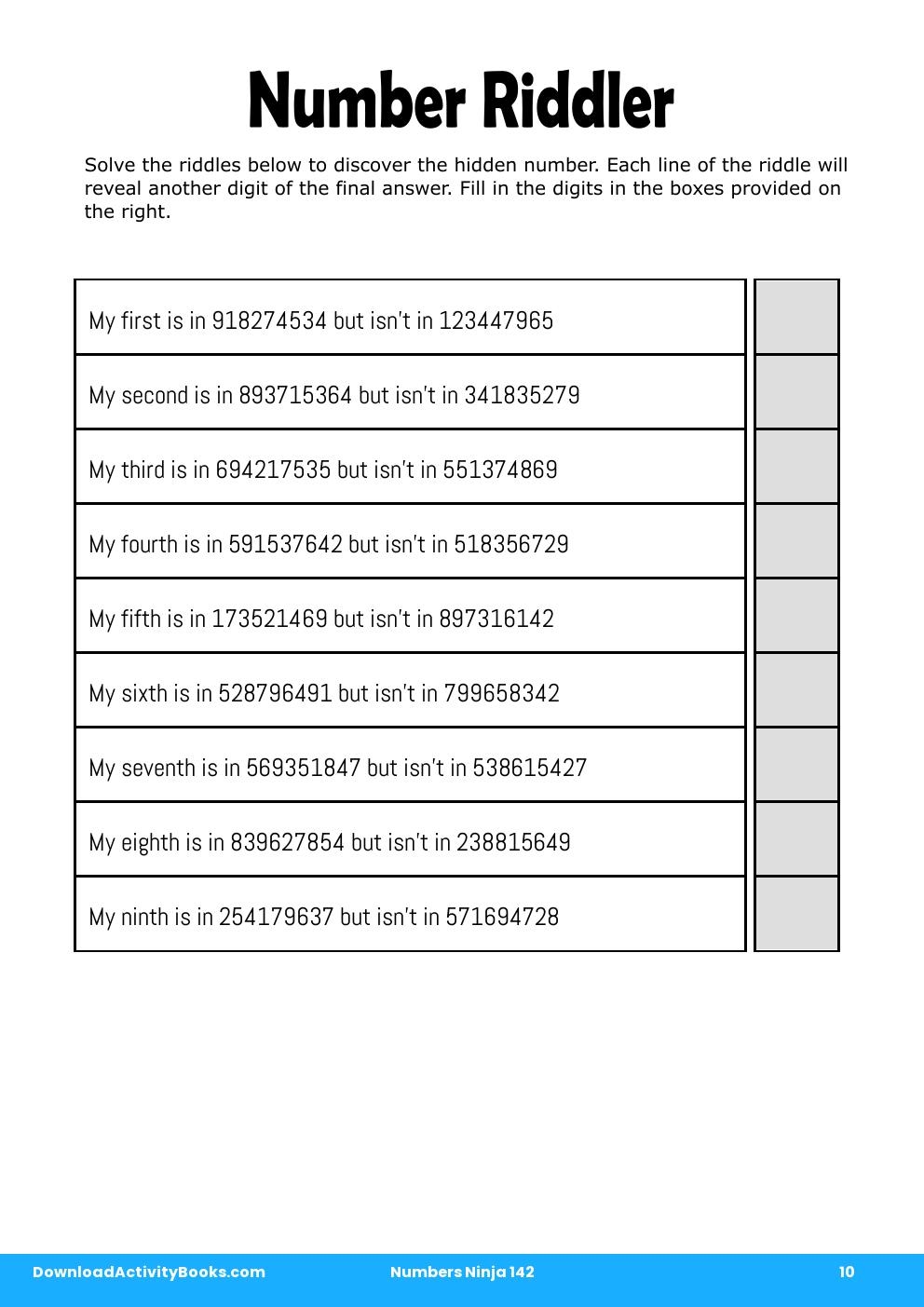 Number Riddler in Numbers Ninja 142