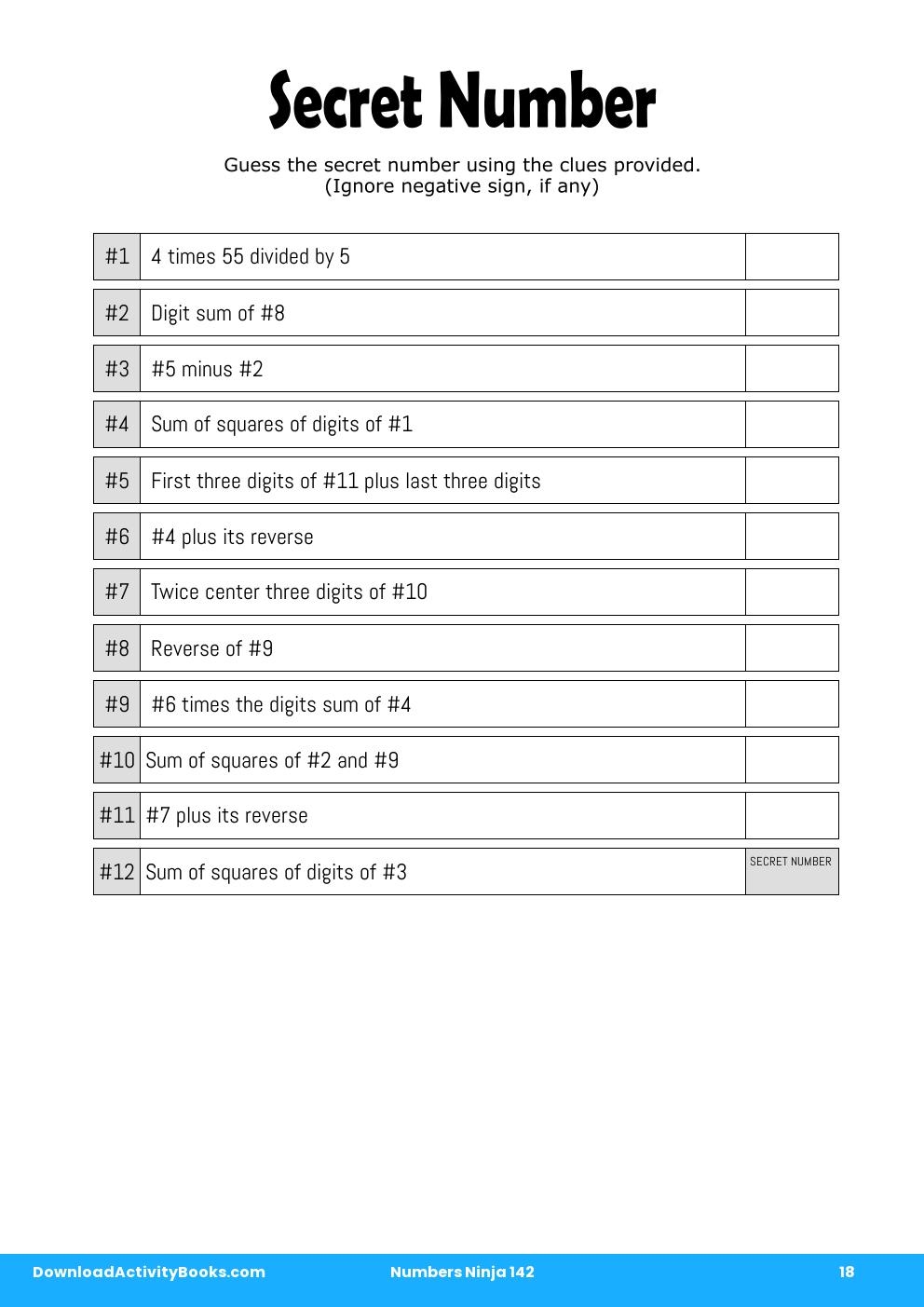 Secret Number in Numbers Ninja 142