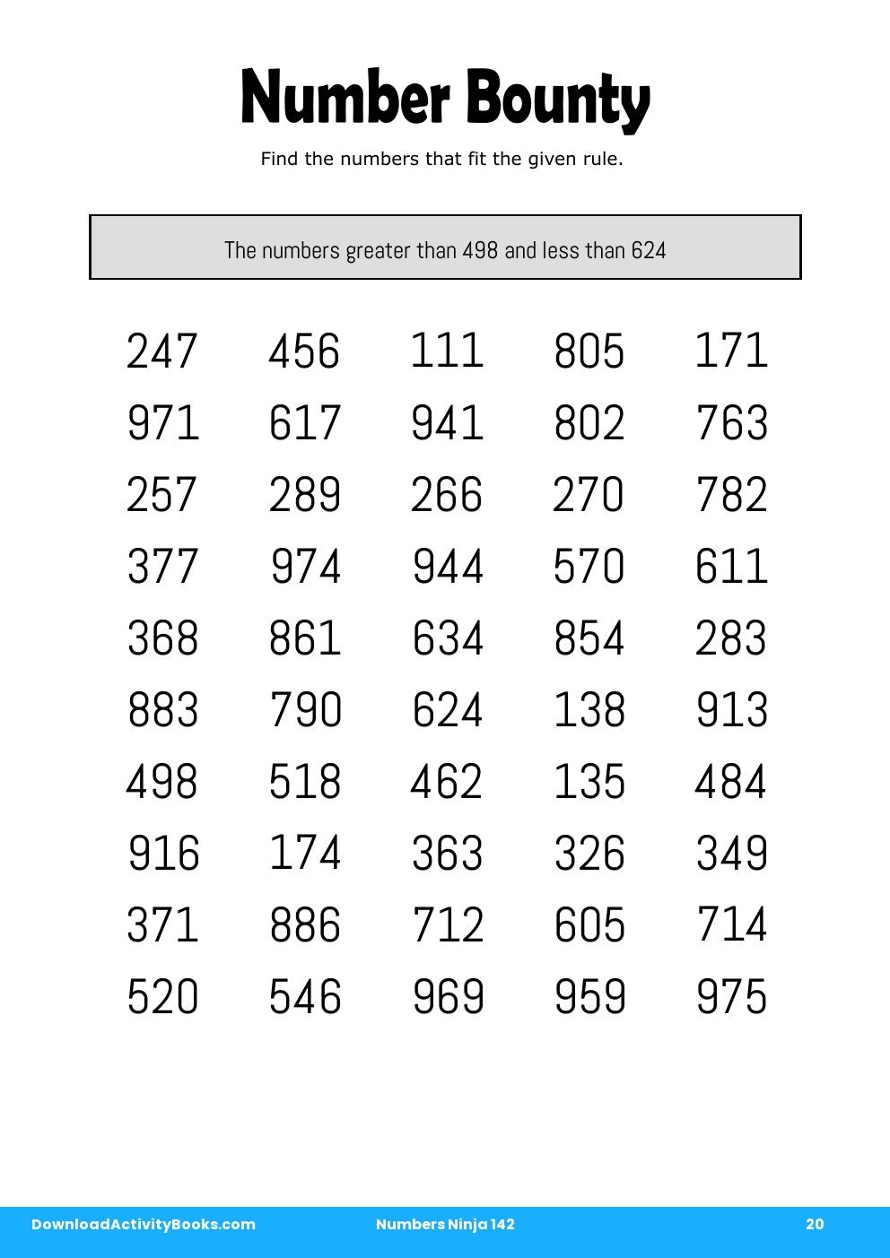 Number Bounty in Numbers Ninja 142