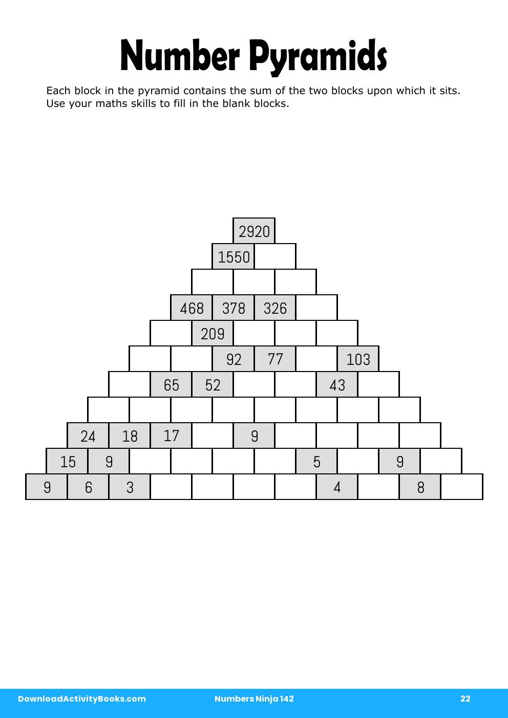 Number Pyramids in Numbers Ninja 142