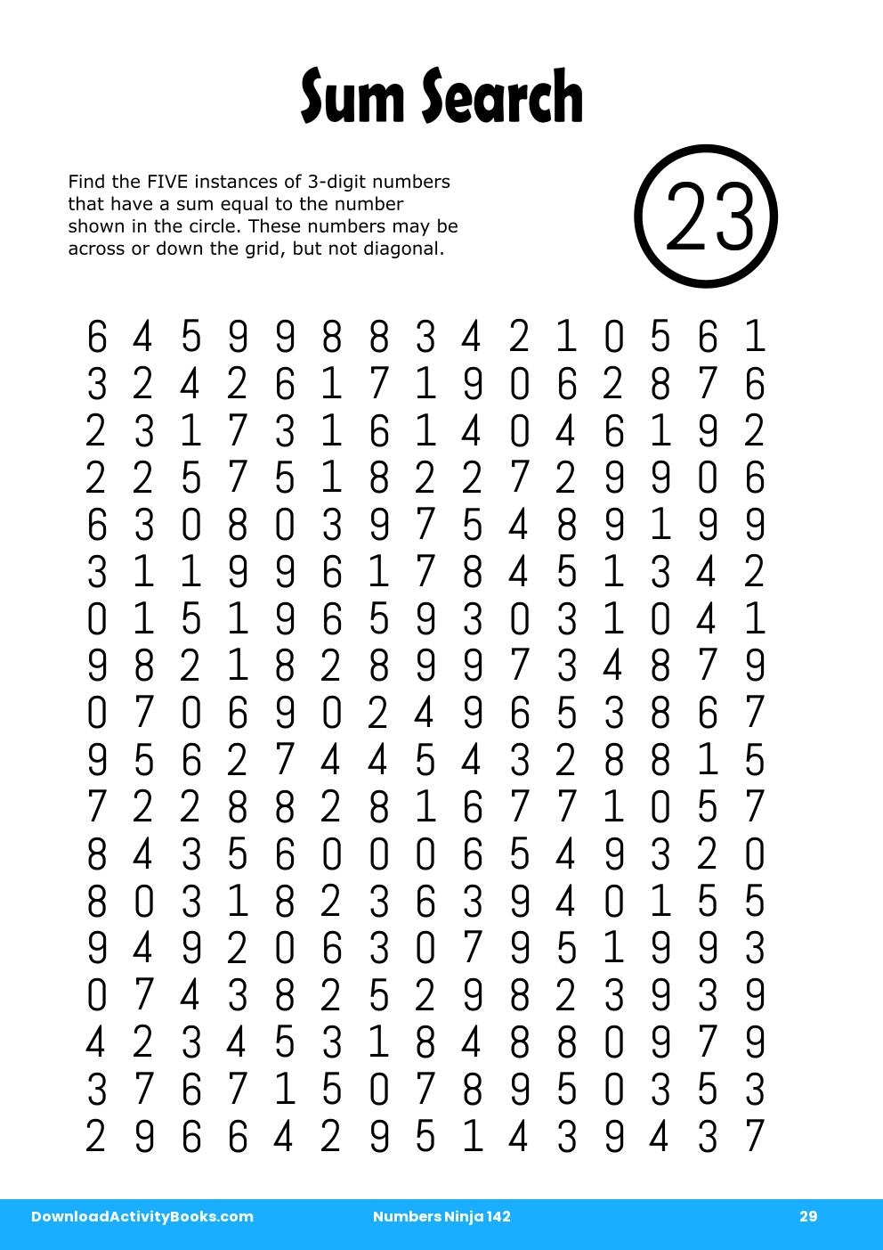 Sum Search in Numbers Ninja 142