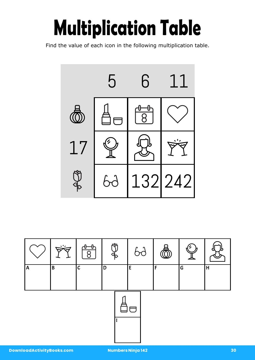 Multiplication Table in Numbers Ninja 142