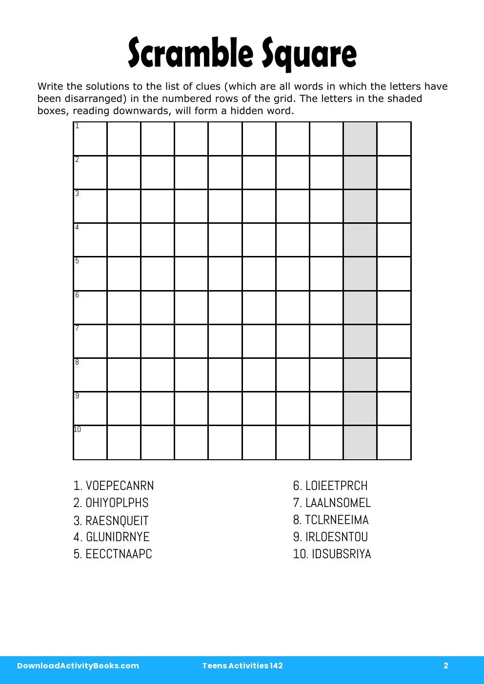 Scramble Square in Teens Activities 142