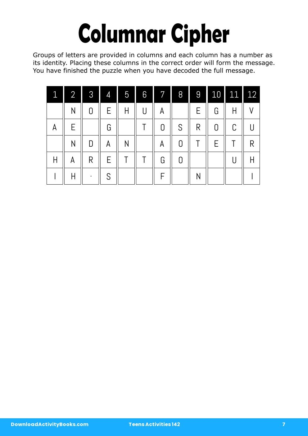 Columnar Cipher in Teens Activities 142