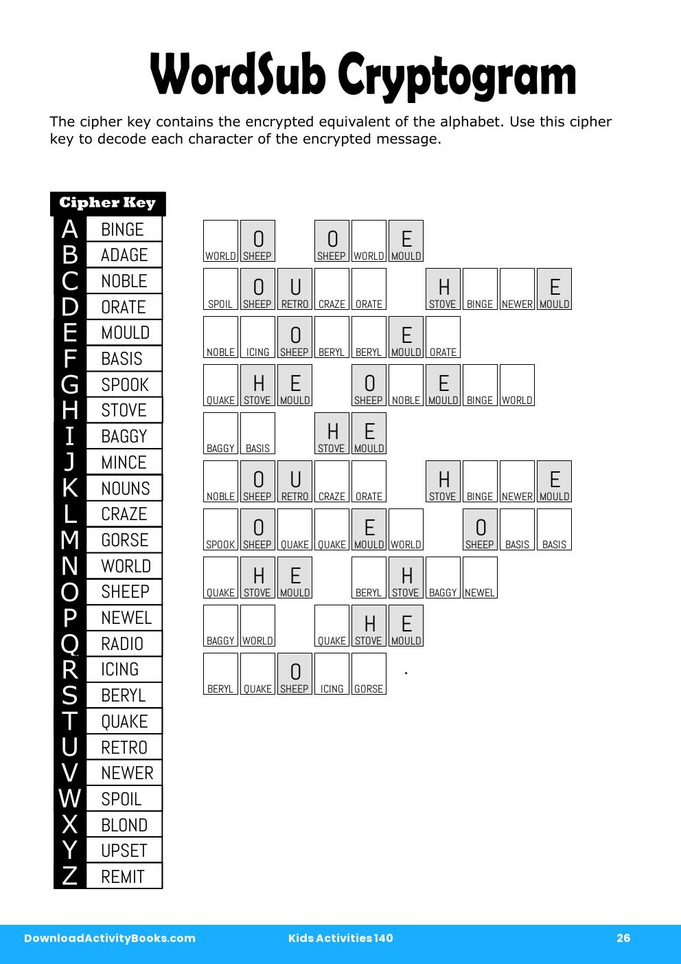 WordSub Cryptogram in Kids Activities 140