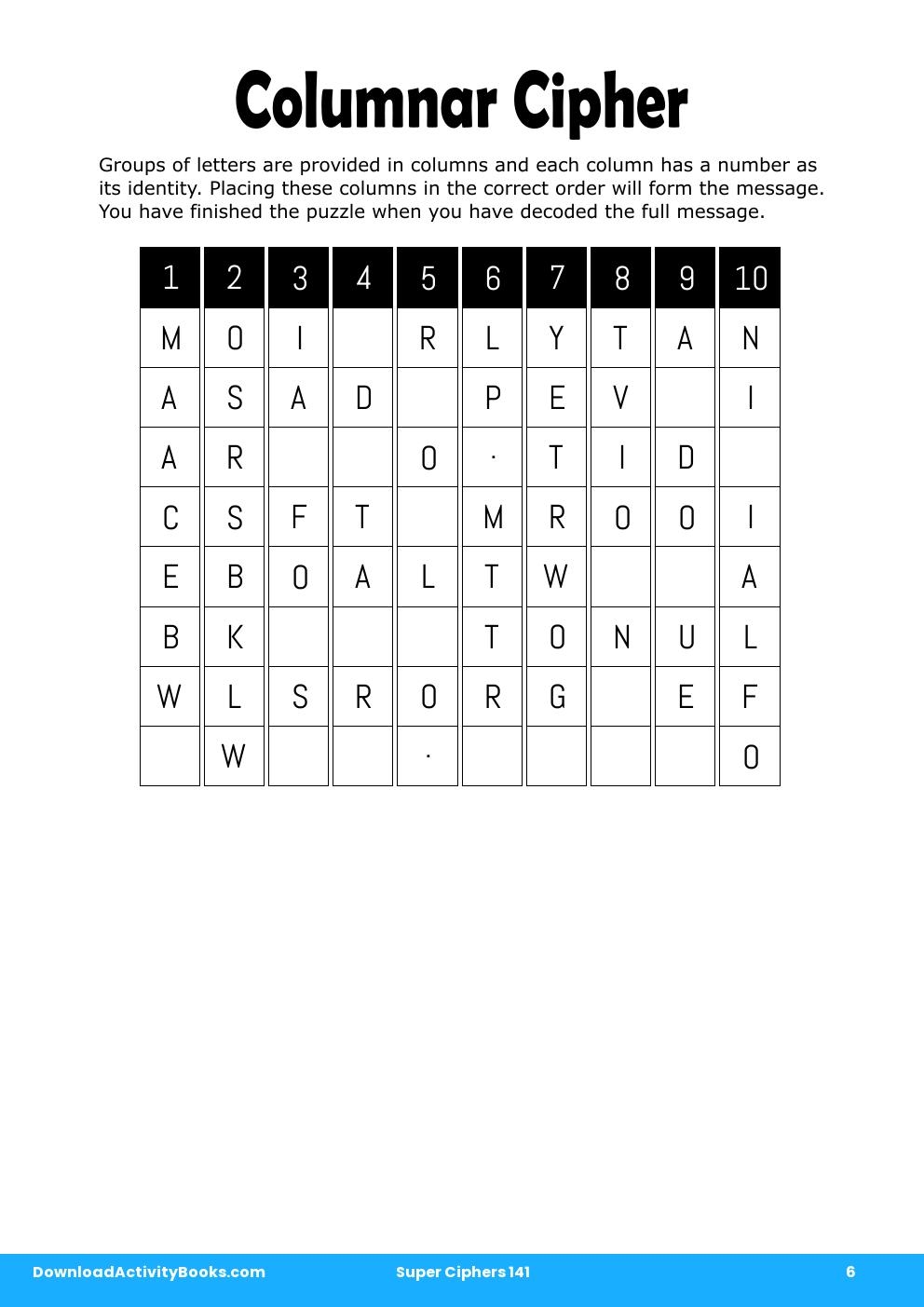 Columnar Cipher in Super Ciphers 141