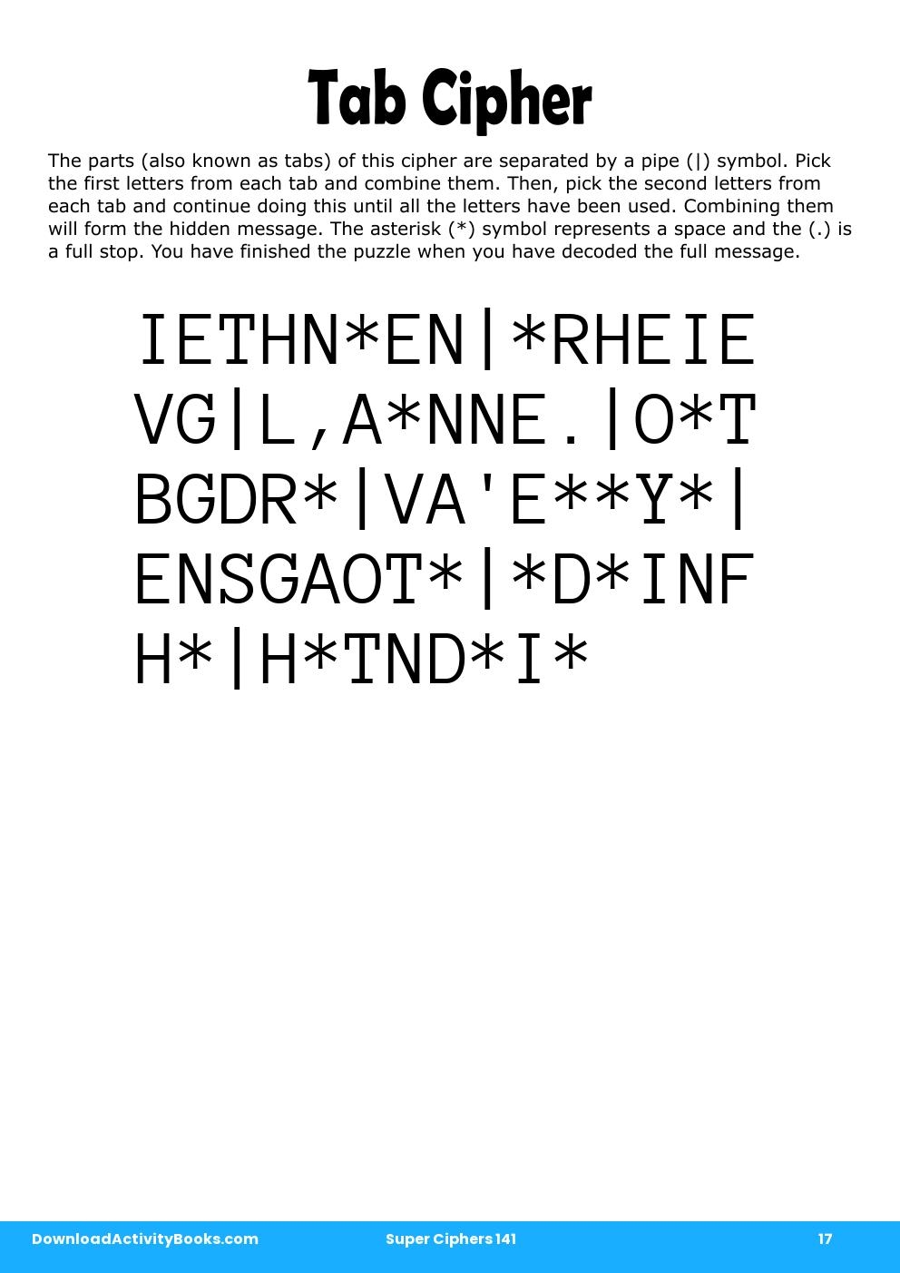 Tab Cipher in Super Ciphers 141