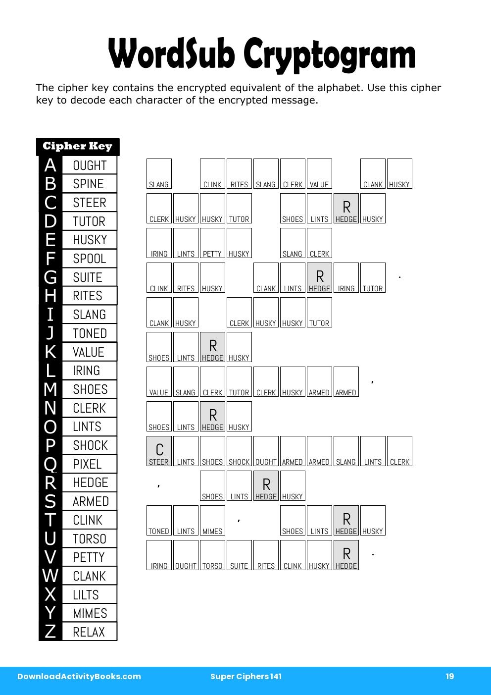 WordSub Cryptogram in Super Ciphers 141