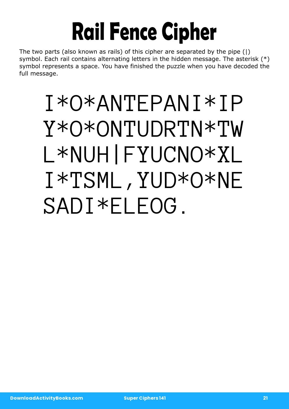 Rail Fence Cipher in Super Ciphers 141