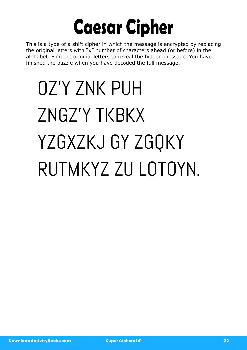 Caesar Cipher in Super Ciphers 141