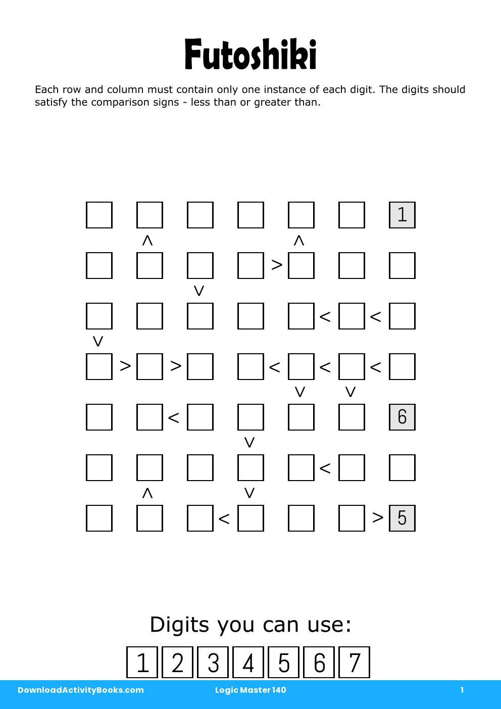 Futoshiki in Logic Master 140