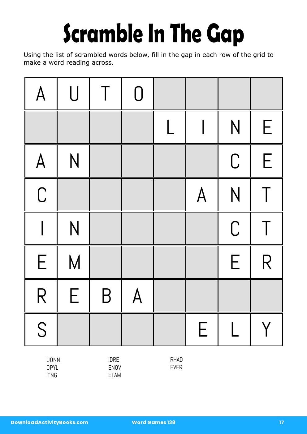 Scramble In The Gap in Word Games 138