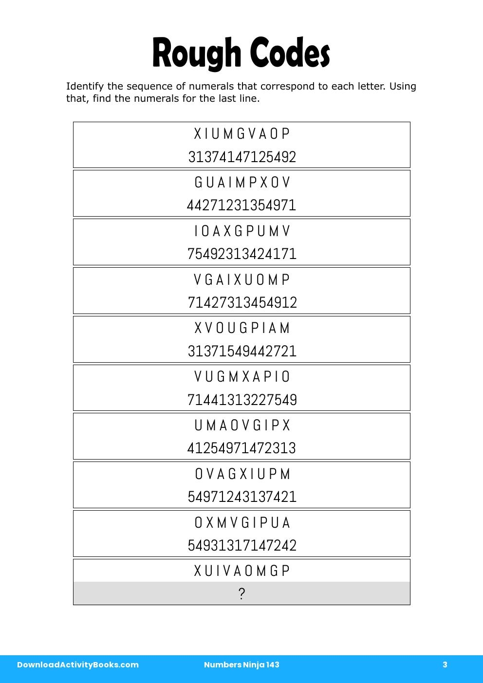 Rough Codes in Numbers Ninja 143