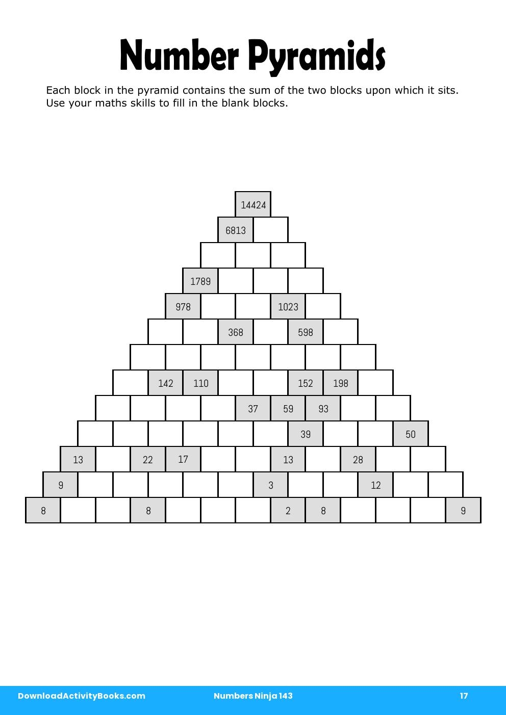 Number Pyramids in Numbers Ninja 143