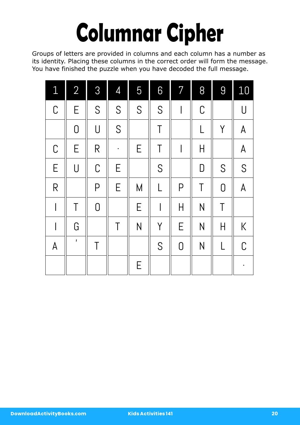 Columnar Cipher in Kids Activities 141