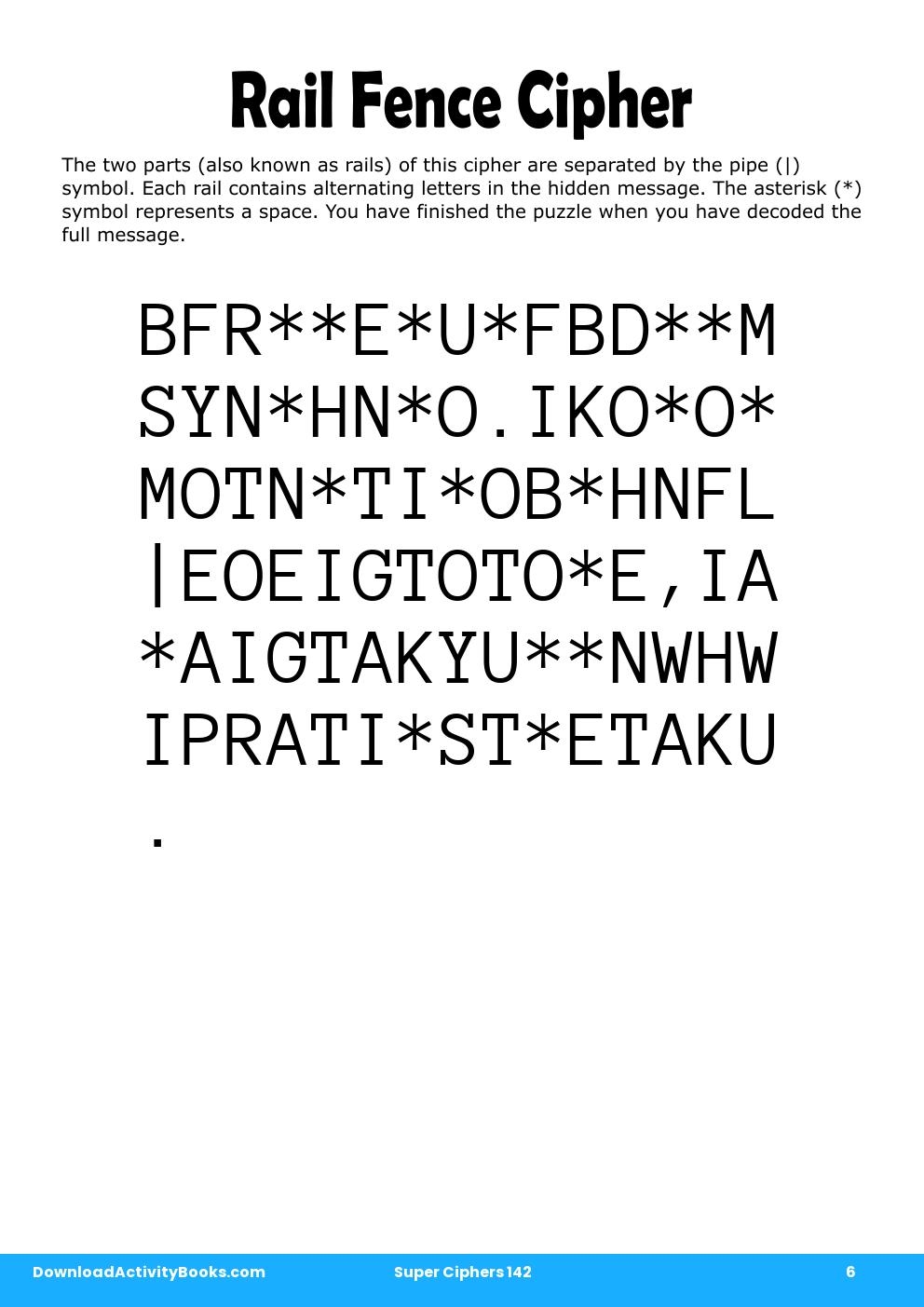 Rail Fence Cipher in Super Ciphers 142