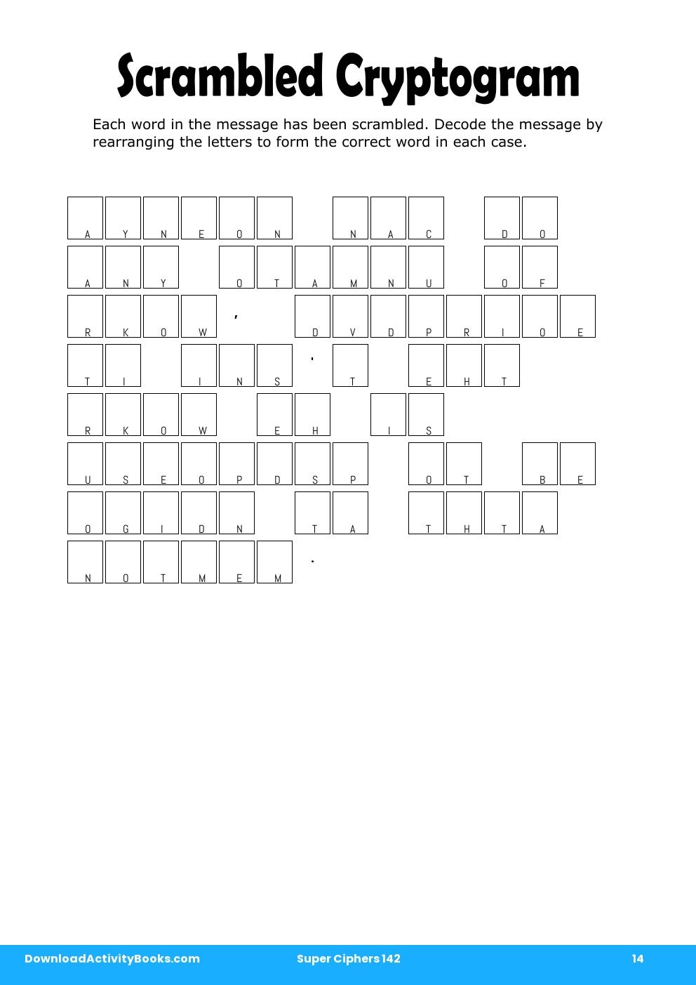 Scrambled Cryptogram in Super Ciphers 142