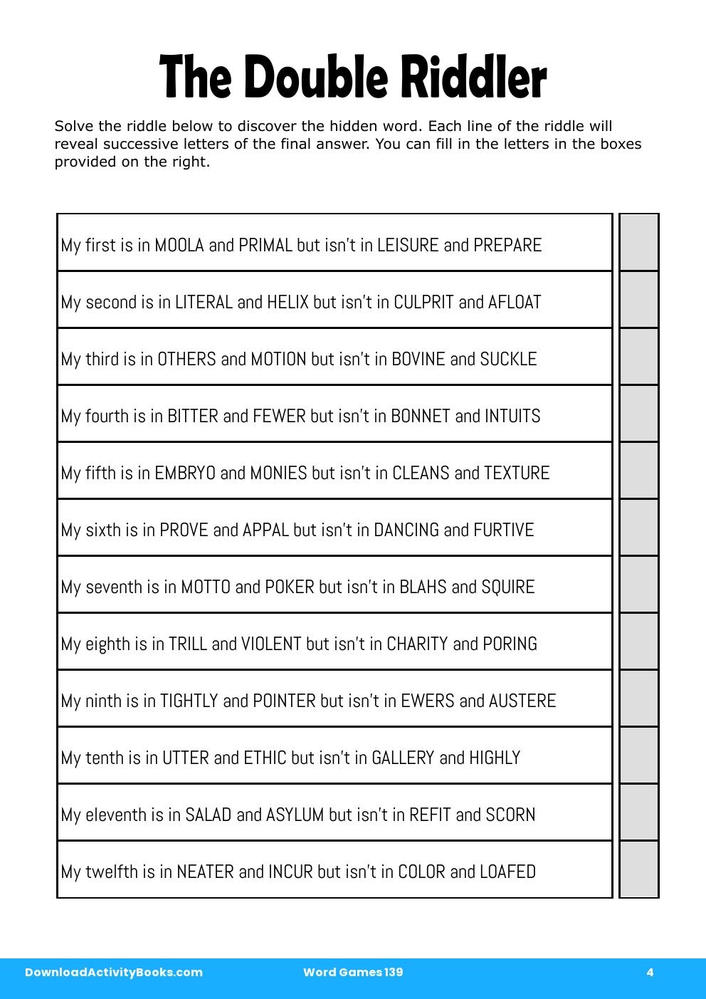 The Double Riddler in Word Games 139